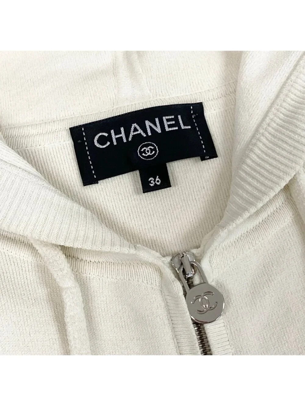 Chanel Ce1 CC Logo Double Zip Hoodie Big White